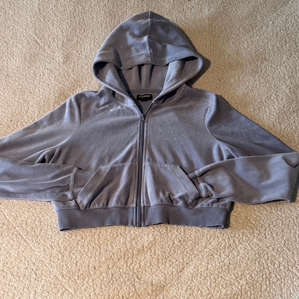 PLAYBOY by Pacsun Y2K Cropped Women's Light Blue Hoodie Small